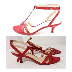 Nine West Women's Nwodarlin Size 6.5M T-Strap Sandal w/2" Kitten Heels Shoes EUC